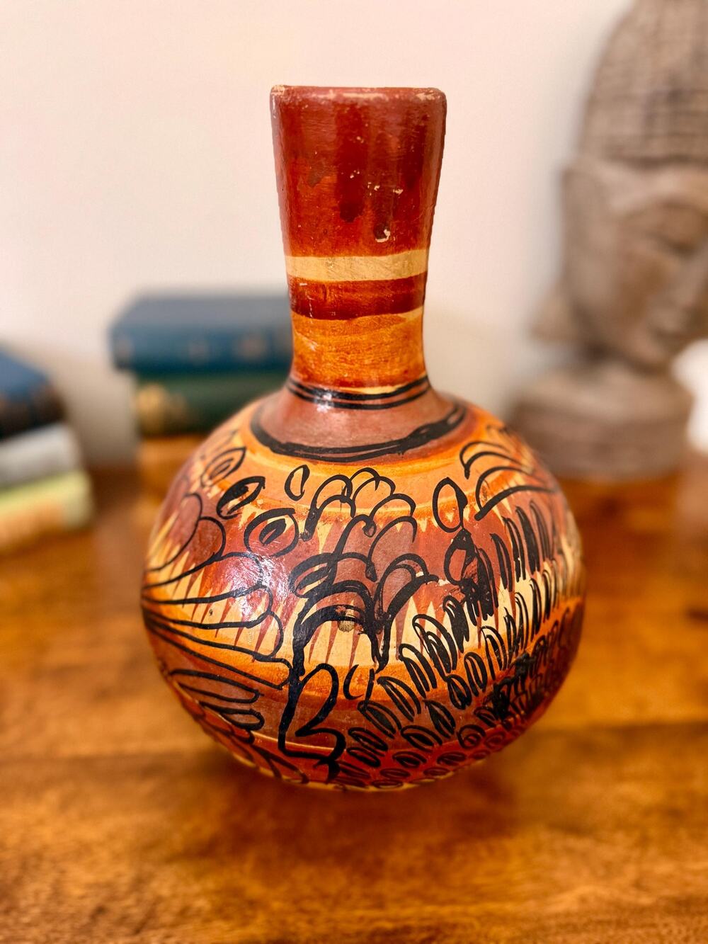 Hand-Painted Tonalá Style Ceramic Vase | Burnished Clay Folk Art Vessel